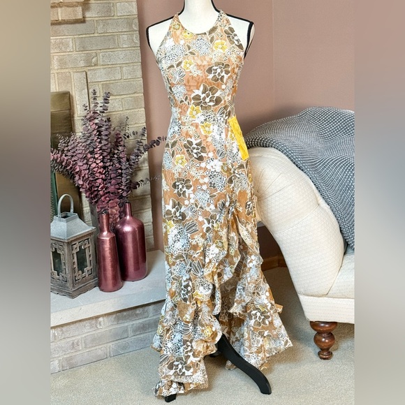 BRONX & BANCO Sicilia Ruffle Dress Tan Multi - Picture 11 of 11